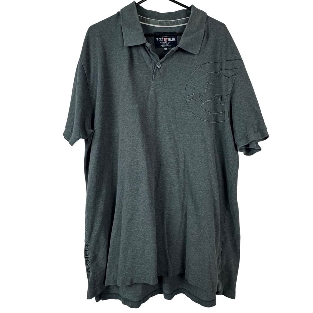 Y2K Ecko Unltd. Men‎ Gray Polo Shirt 3XL Embroidered Logo Streetwear Hip Hop